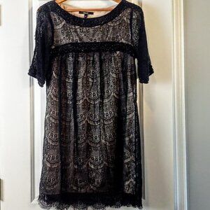Black Lace Beaded Empire Waist Dress